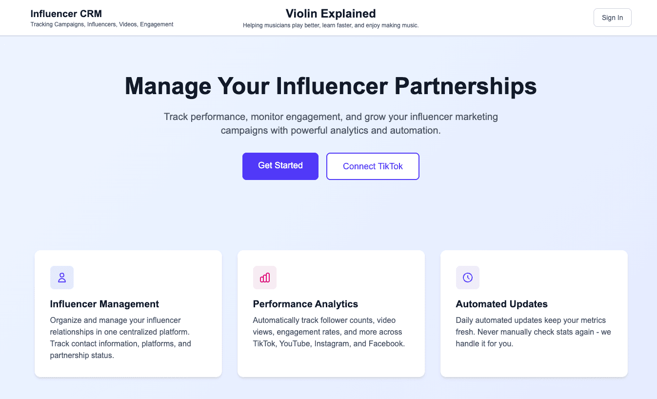 Influencer CRM – YouTube Channel Management